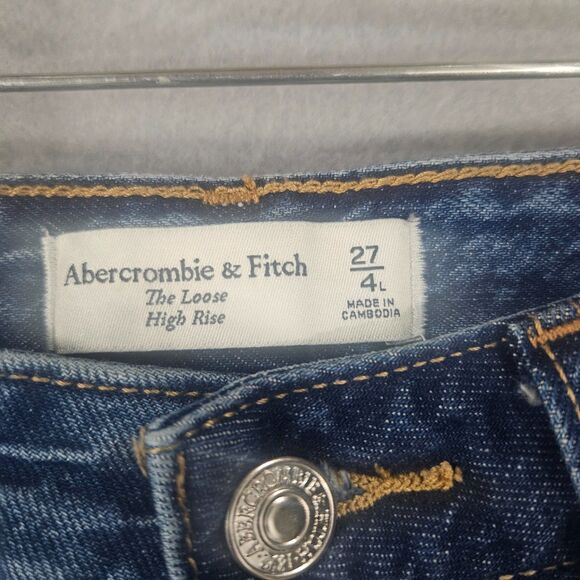 Abercrombie & Fitch The Loose High Rise Acid Wash Blue Sz 27 Cuff Wide Leg Baggy - Picture 2 of 6